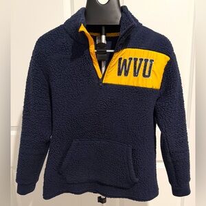 PINK Victoria’s Secret WVU Sherpa Quarter Zip Pullover XS Navy Fleece